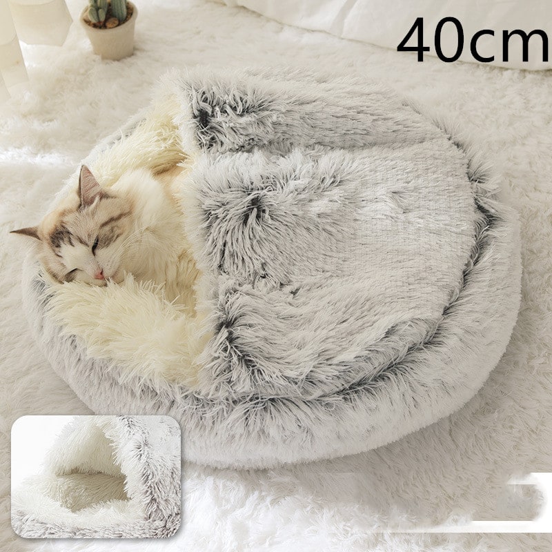 Hooded Cat Bed with Cave Design and Plush Donut Shape Enclosed Cozy Pet with Cushioned Rim