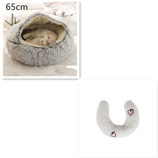 Hooded Cat Bed with Cave Design and Plush Donut Shape Enclosed Cozy Pet with Cushioned Rim