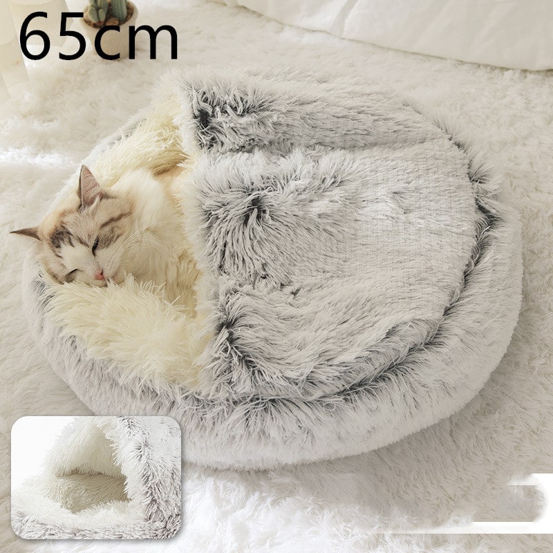 Hooded Cat Bed with Cave Design and Plush Donut Shape Enclosed Cozy Pet with Cushioned Rim
