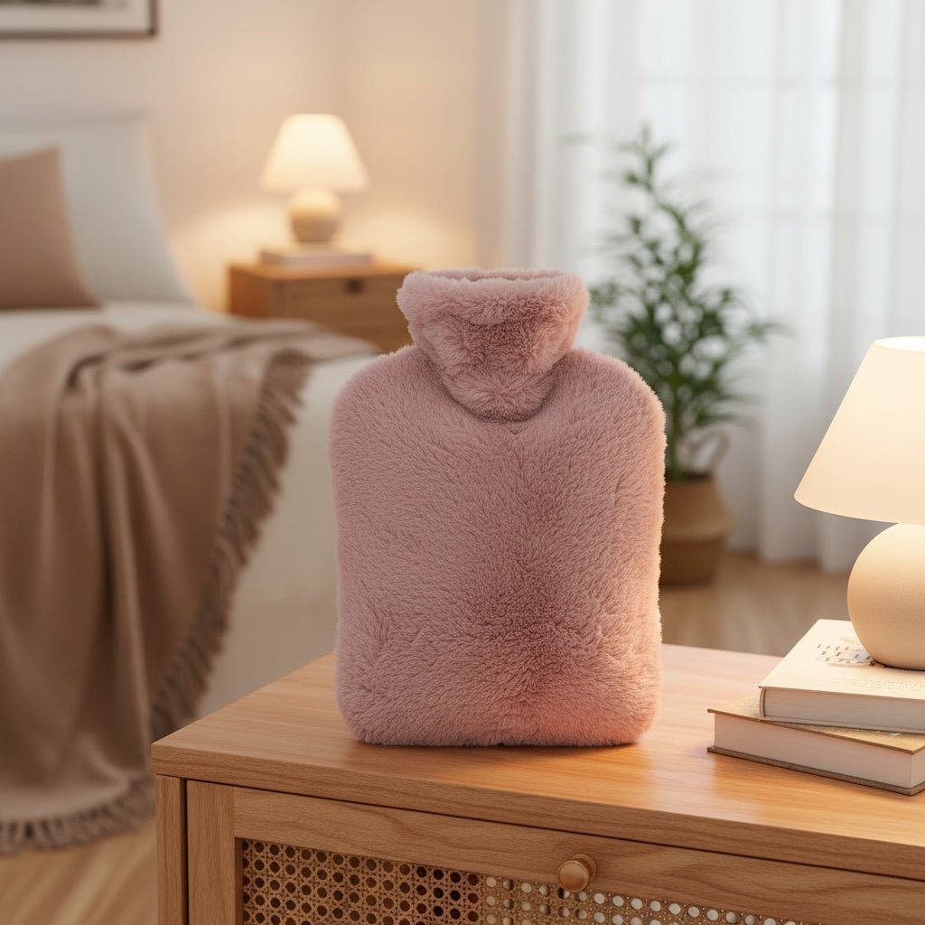 Hot Water Bottle and Bag with Removable Plush Faux Fur Cover for Cramps Warm