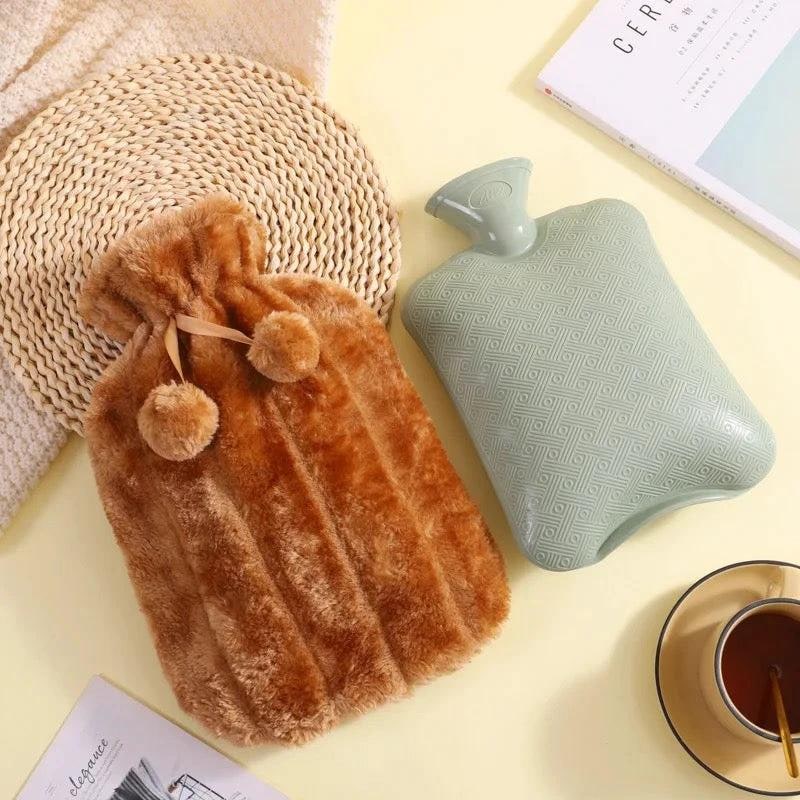 Hot Water Bottle with Plush Cover Removable Fleece Heating Bag Warm