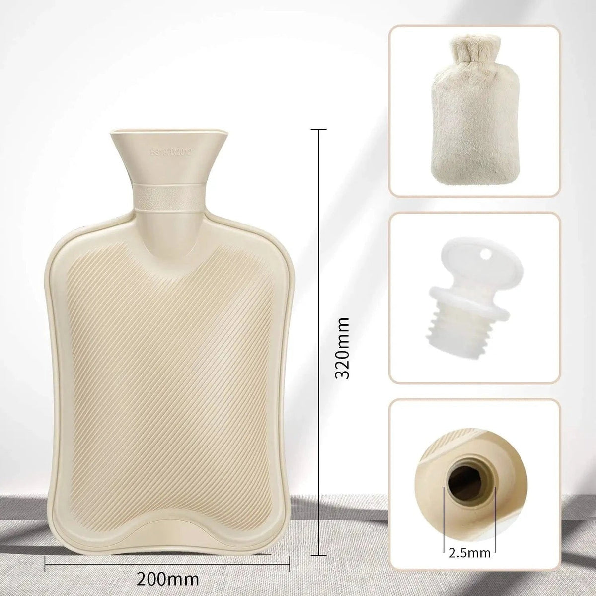 Hot Water Bottle with Plush Cover Removable Fleece Heating Bag Warm