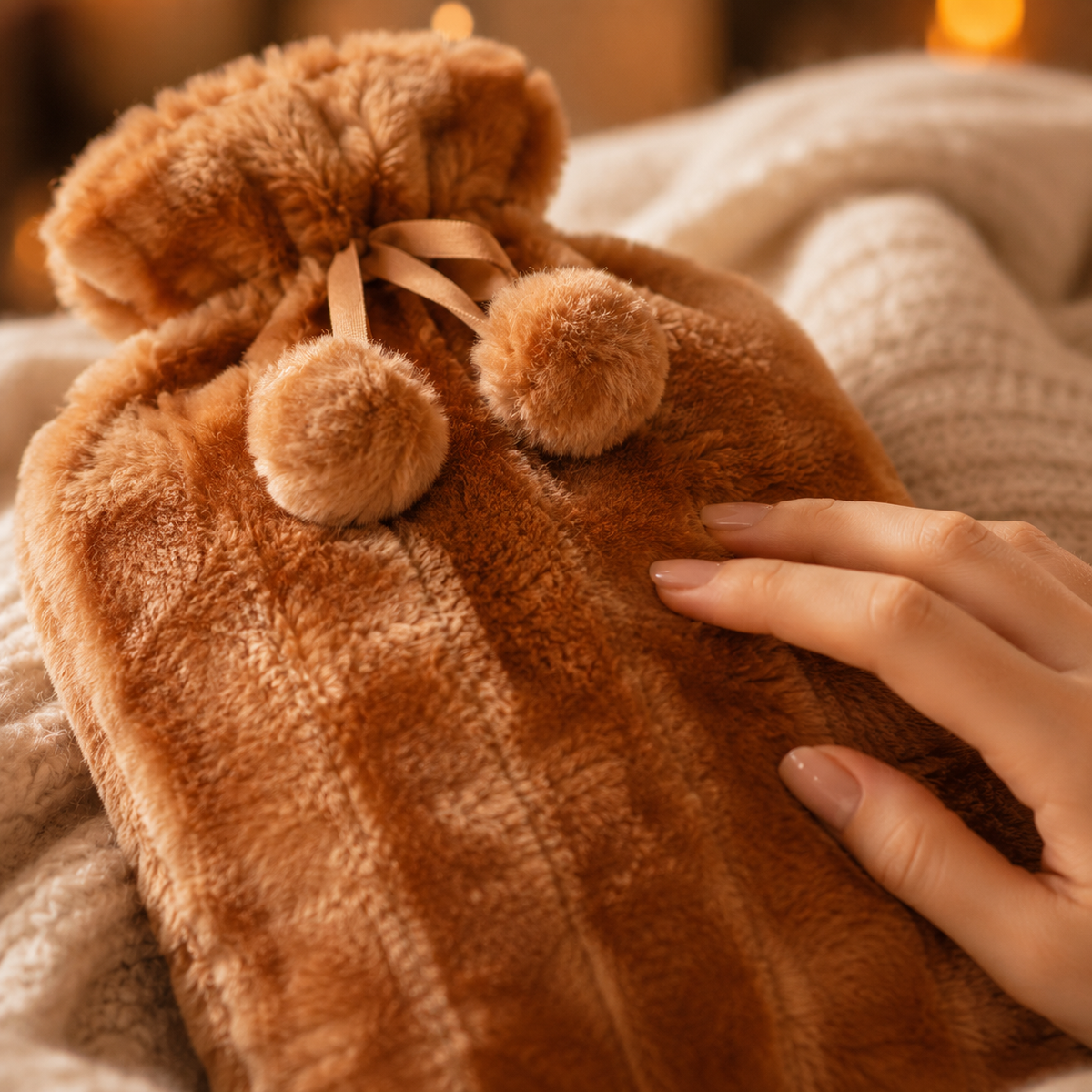 Hot Water Bottle with Plush Cover Removable Fleece Heating Bag Warm