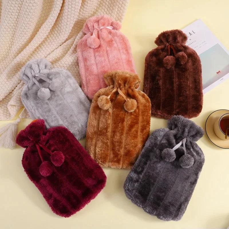 Hot Water Bottle with Plush Cover Removable Fleece Heating Bag Warm