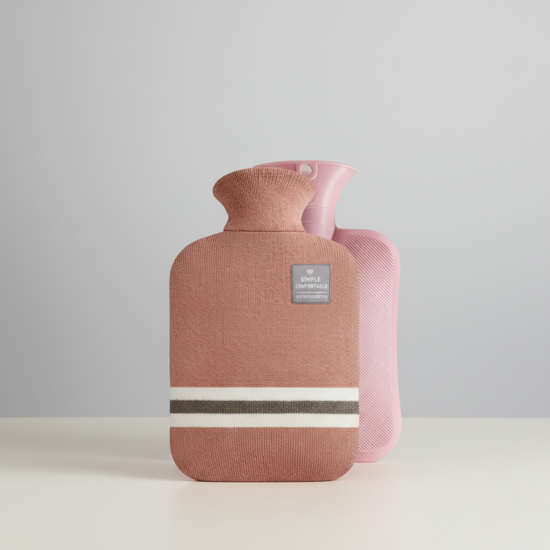 Hot Water Bottle with Knitted Cover Striped Pattern Removable Design 2l