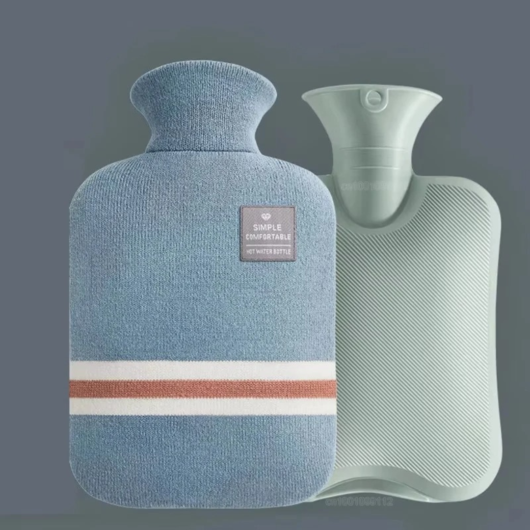 Hot Water Bottle with Knitted Cover Striped Pattern Removable Design 2l