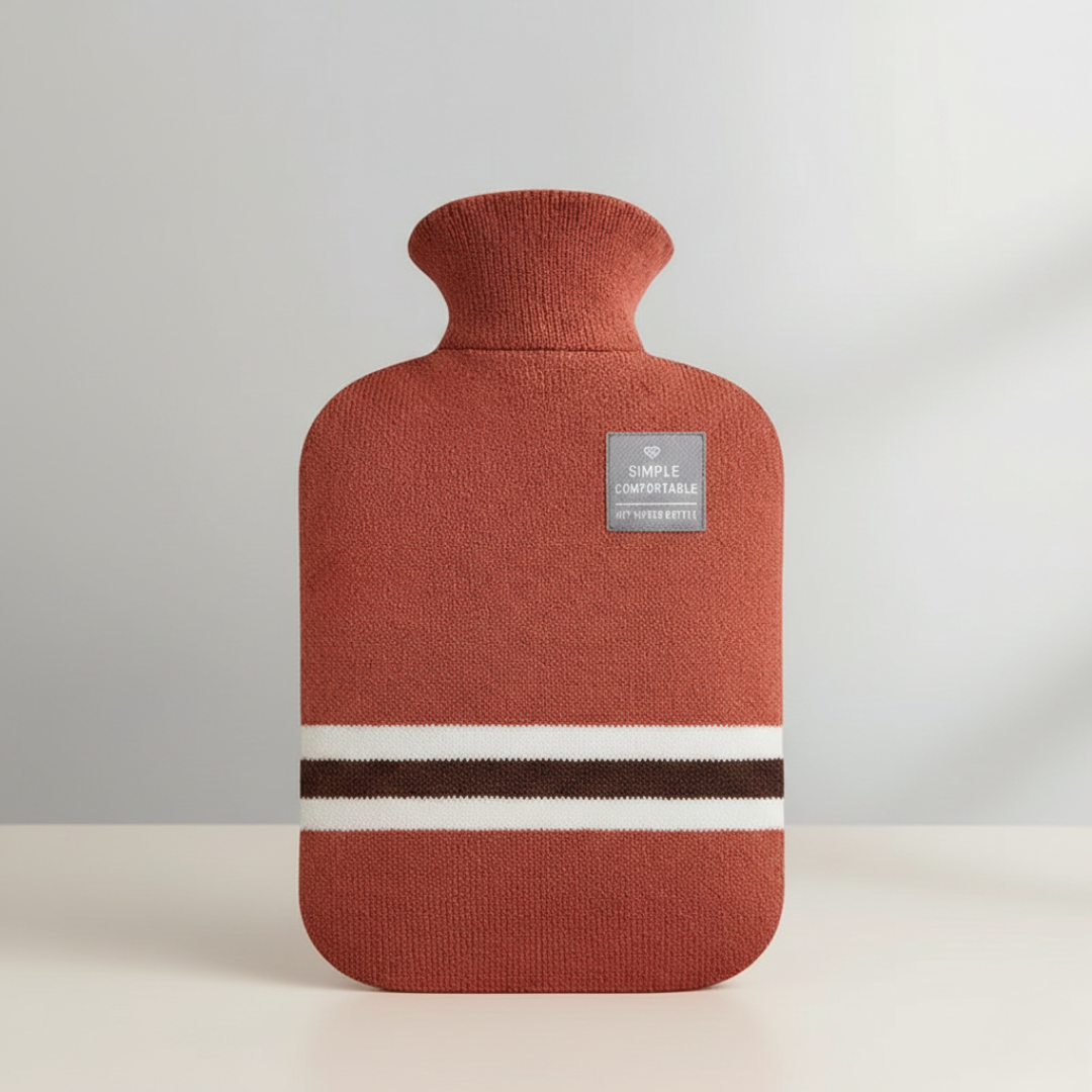 Hot Water Bottle with Knitted Cover Striped Pattern Removable Design 2l