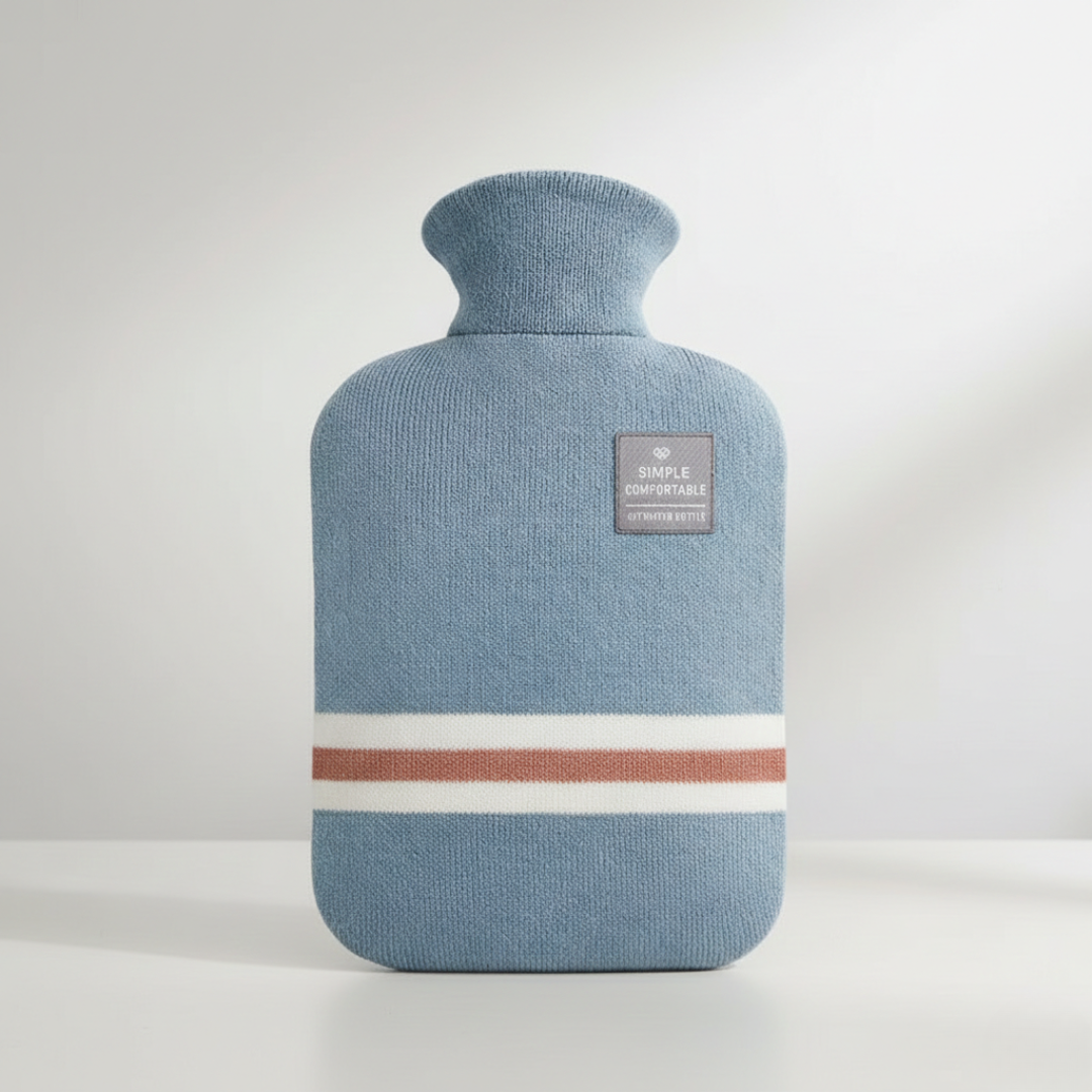 Hot Water Bottle with Knitted Cover Striped Pattern Removable Design 2l