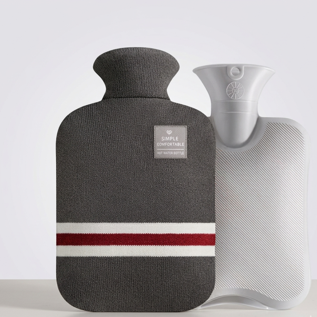 Hot Water Bottle with Knitted Cover Striped Pattern Removable Design 2l
