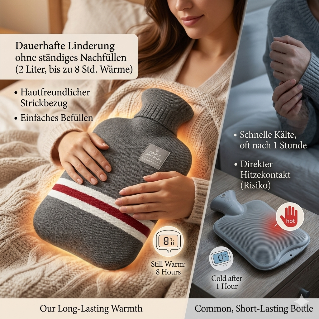 Hot Water Bottle with Knitted Cover Striped Pattern Removable Design 2l