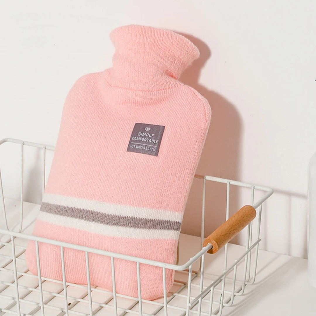 Hot Water Bottle with Knitted Cover Striped Pattern Removable Design 2l