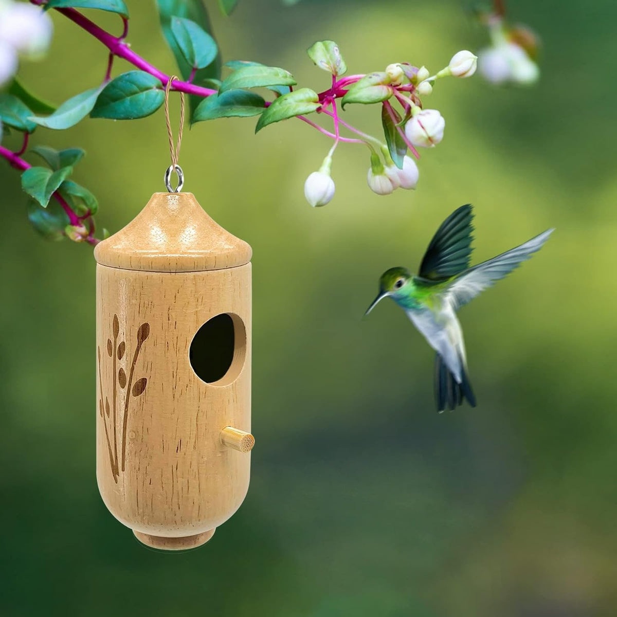 Hummingbird House Wooden Nesting Box Mini Carved Hanging Garden Outdoor