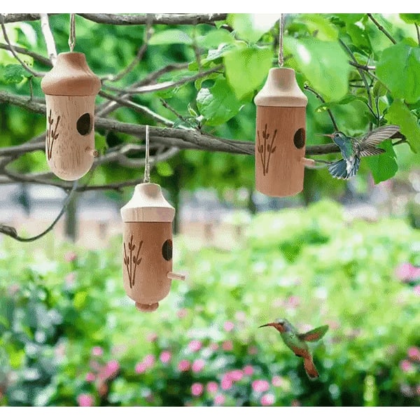 Hummingbird House Wooden Nesting Box Mini Carved Hanging Garden Outdoor