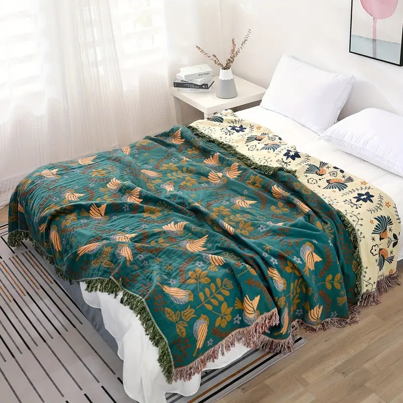 Elegant Teal & Cream Reversible Decorative Blanket