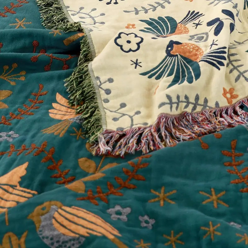 Elegant Teal & Cream Reversible Decorative Blanket