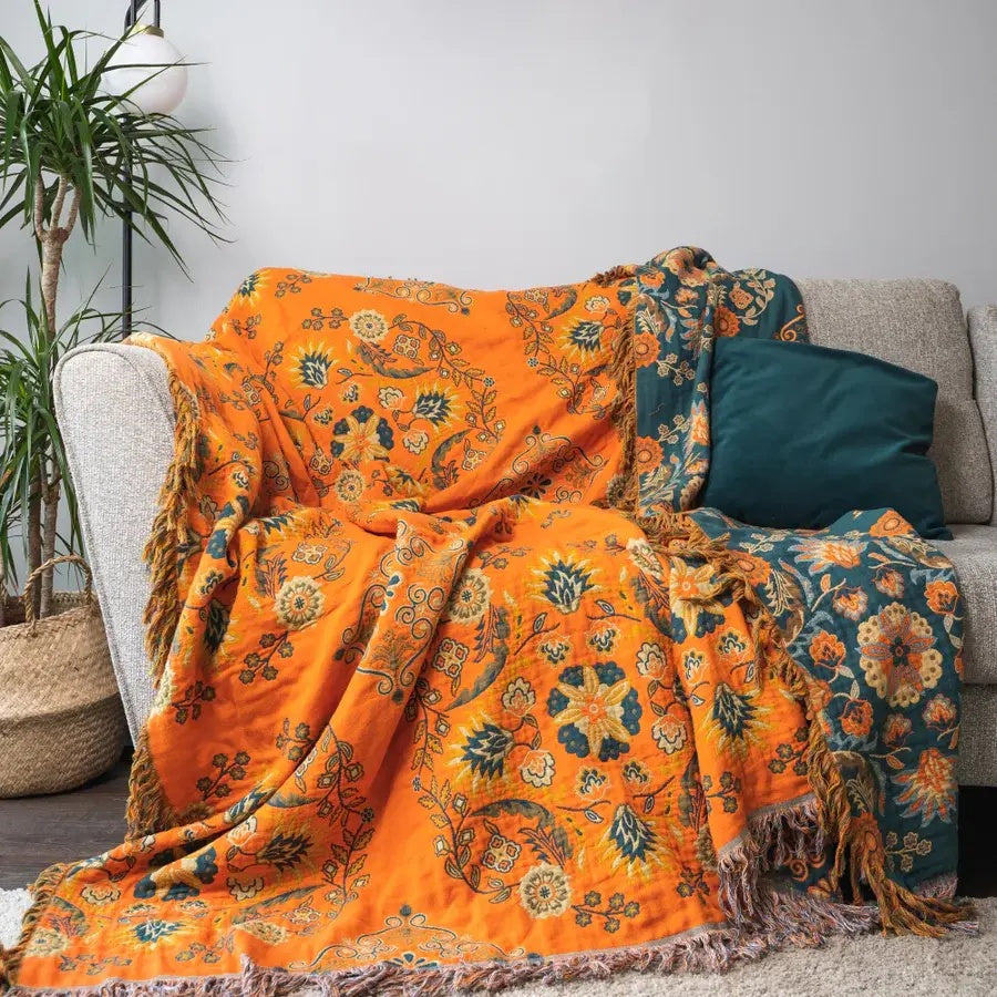 Vintage Floral Reversible Throw Blanket