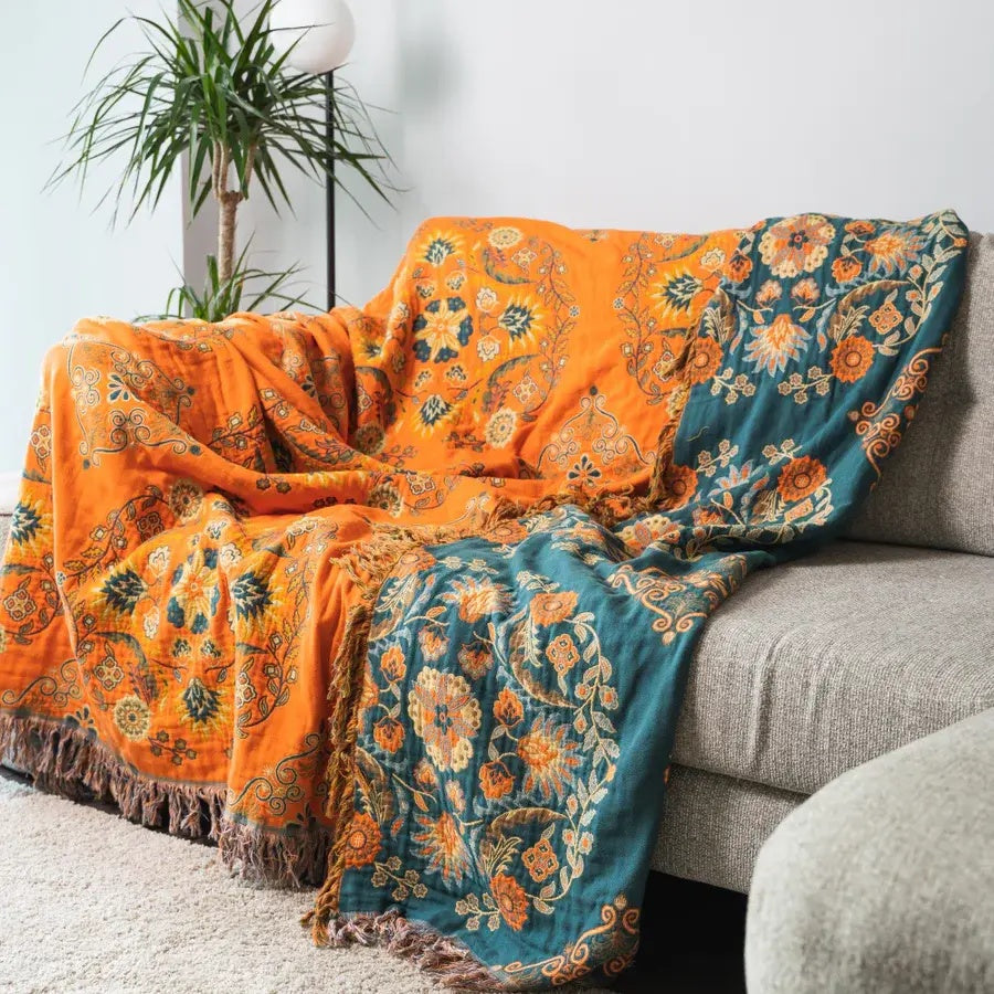 Vintage Floral Reversible Throw Blanket