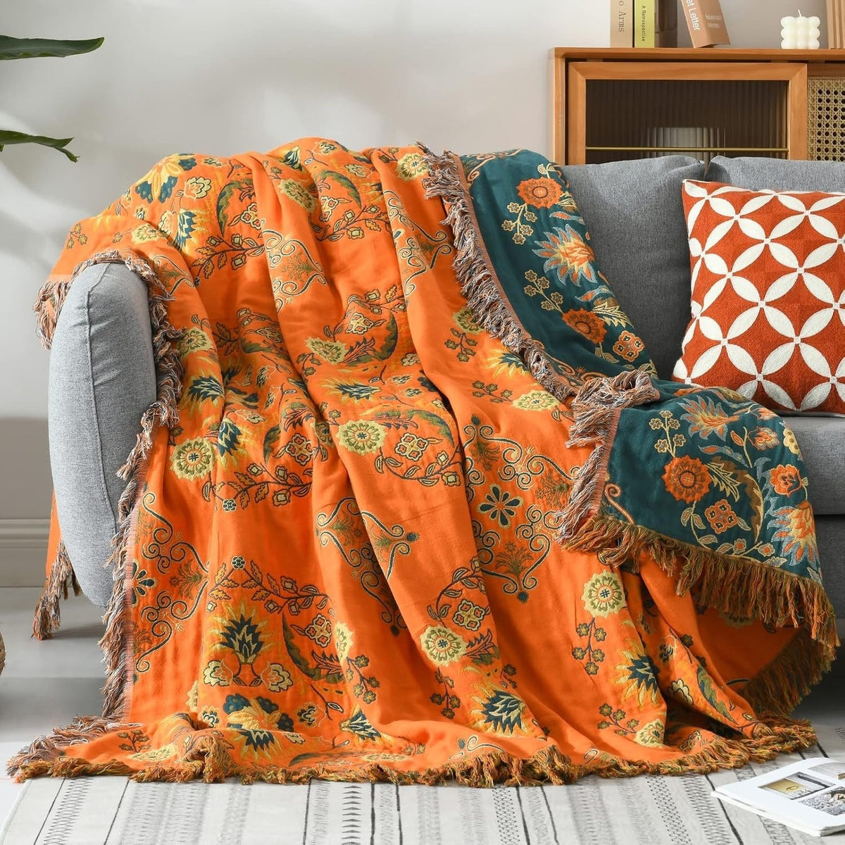 Vintage Floral Reversible Throw Blanket