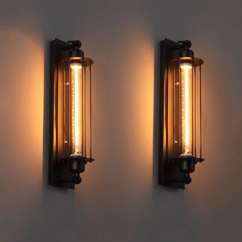 Industrial Wall Sconce with Modern LED Lighting and Vintage Metal Cage Design Wireless