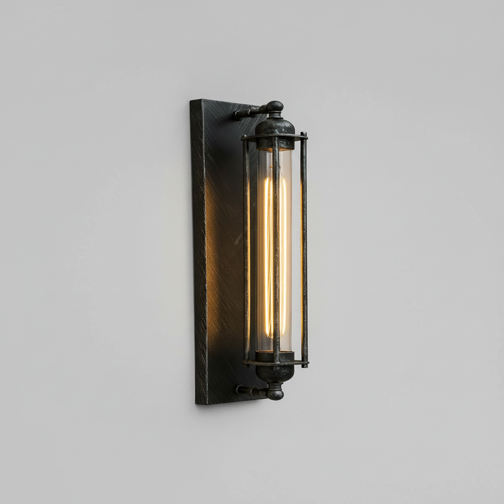 Industrial Wall Sconce with Modern LED Lighting and Vintage Metal Cage Design Wireless