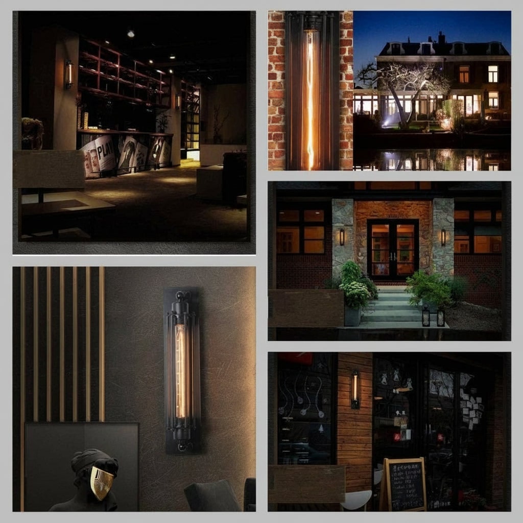 Industrial Wall Sconce with Modern LED Lighting and Vintage Metal Cage Design Wireless