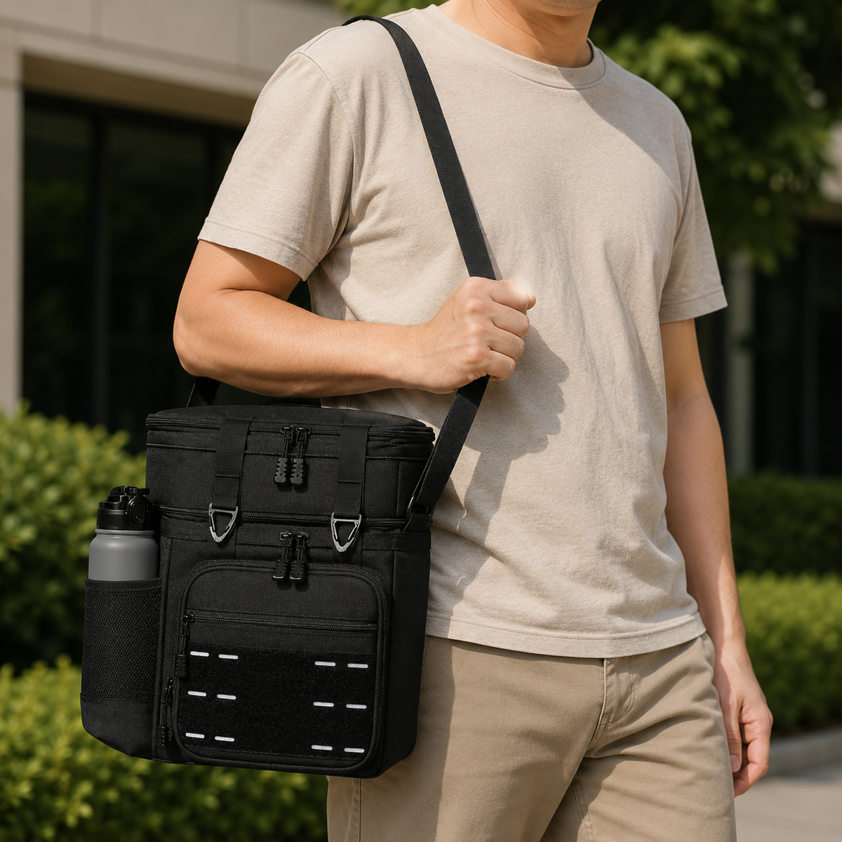 Insulated Freezer Cooler Lunch Bag with Tactical Molle Shoulder Strap and Bottle Pocket