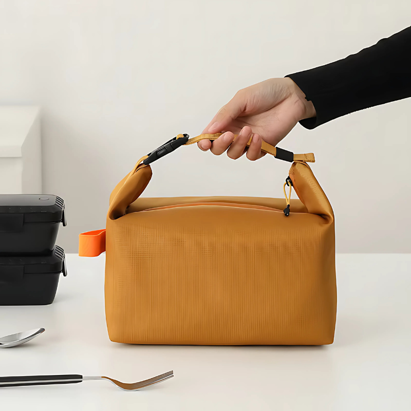 Insulated Roll-Top Lunch Bag with Zipper and Adjustable Carry Handle