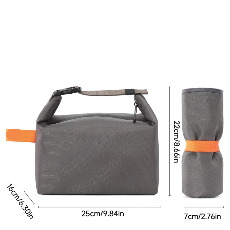 Insulated Roll-Top Lunch Bag with Zipper and Adjustable Carry Handle