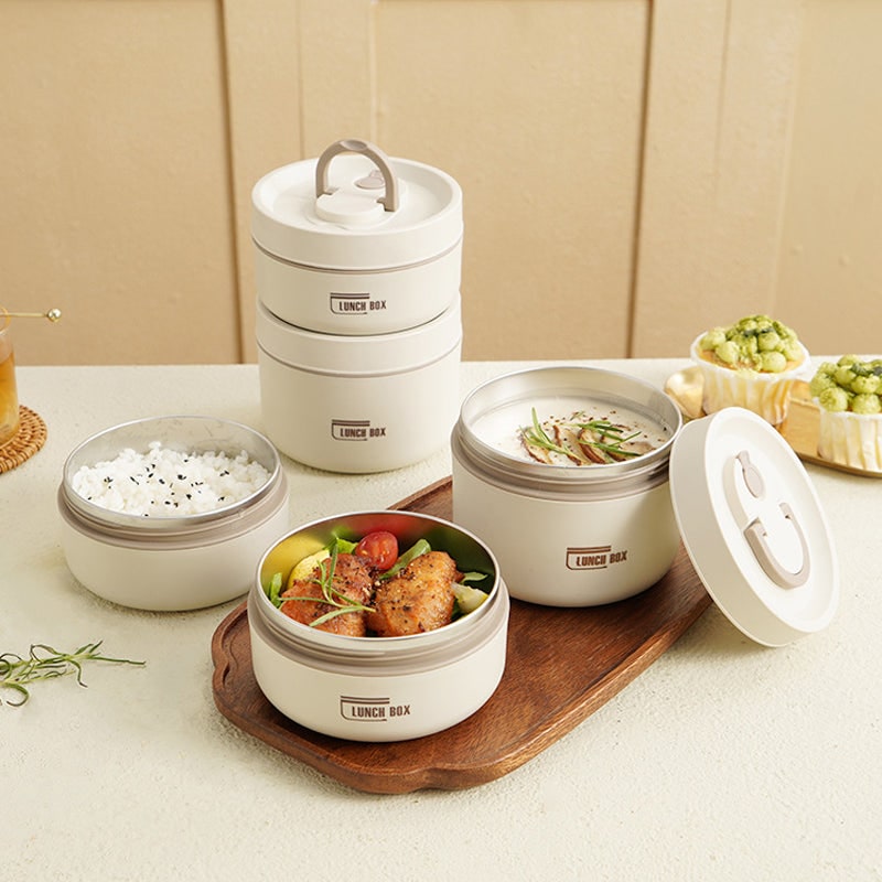 Insulated Stainless Steel Bento Box Stackable Lunch Container with Thermal Storage