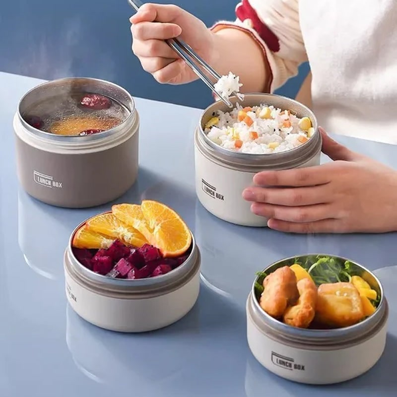 Insulated Stainless Steel Bento Box Stackable Lunch Container with Thermal Storage