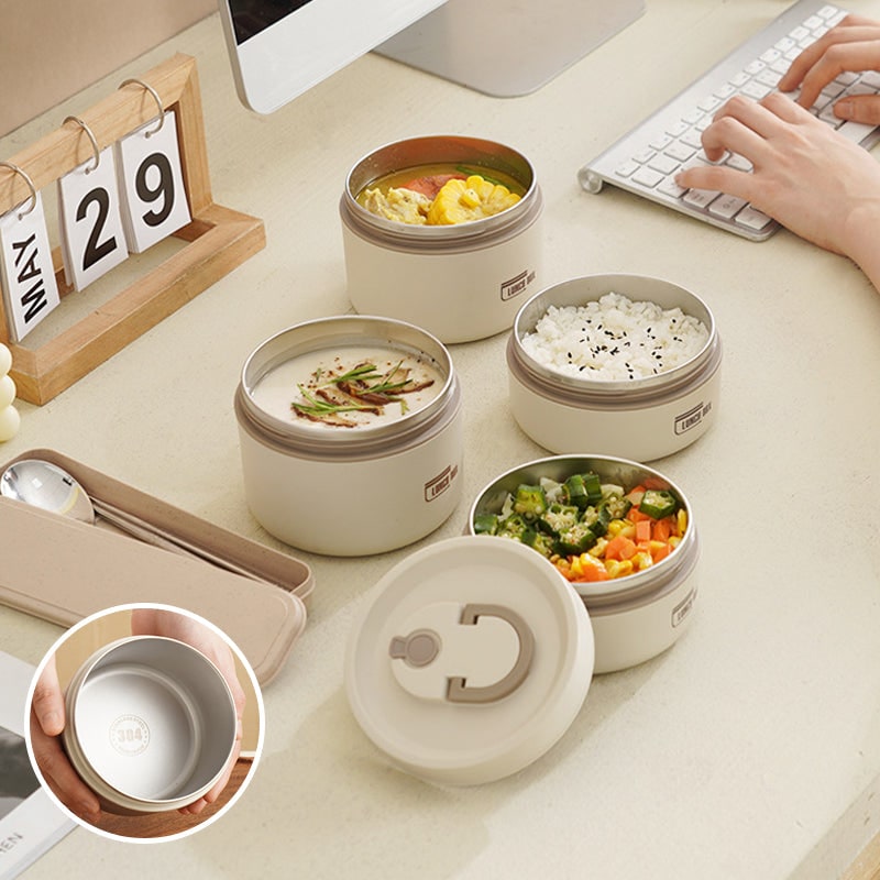 Insulated Stainless Steel Bento Box Stackable Lunch Container with Thermal Storage