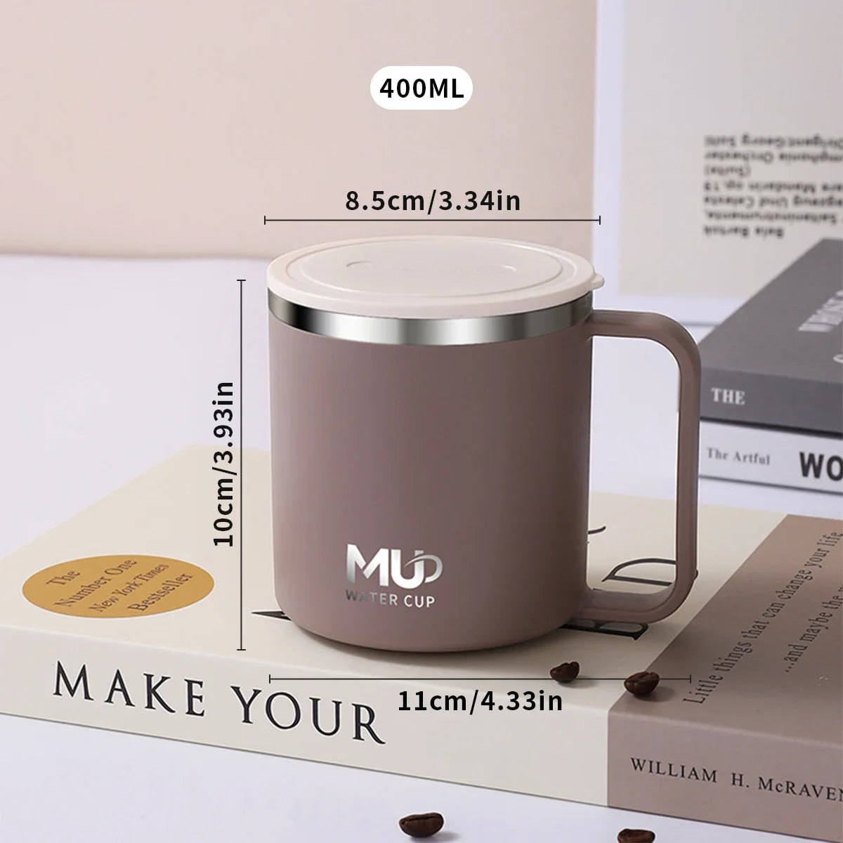 Insulated Stainless Steel Coffee Mug with Lid Handle and Double Walled Design for Travel