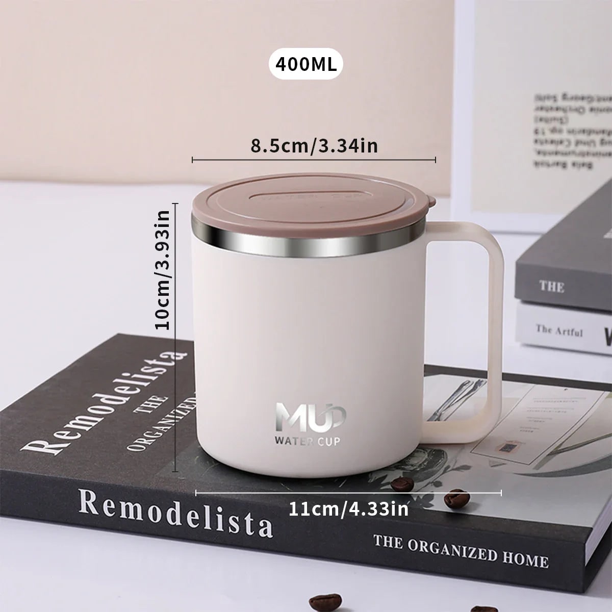 Insulated Stainless Steel Coffee Mug with Lid Handle and Double Walled Design for Travel