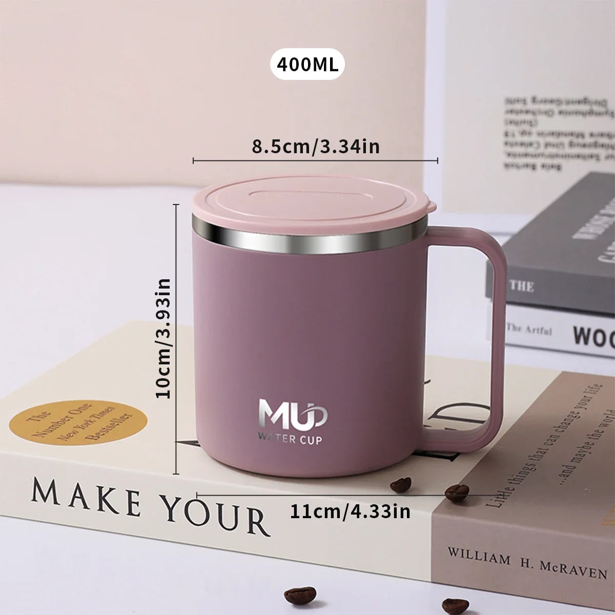 Insulated Stainless Steel Coffee Mug with Lid Handle and Double Walled Design for Travel