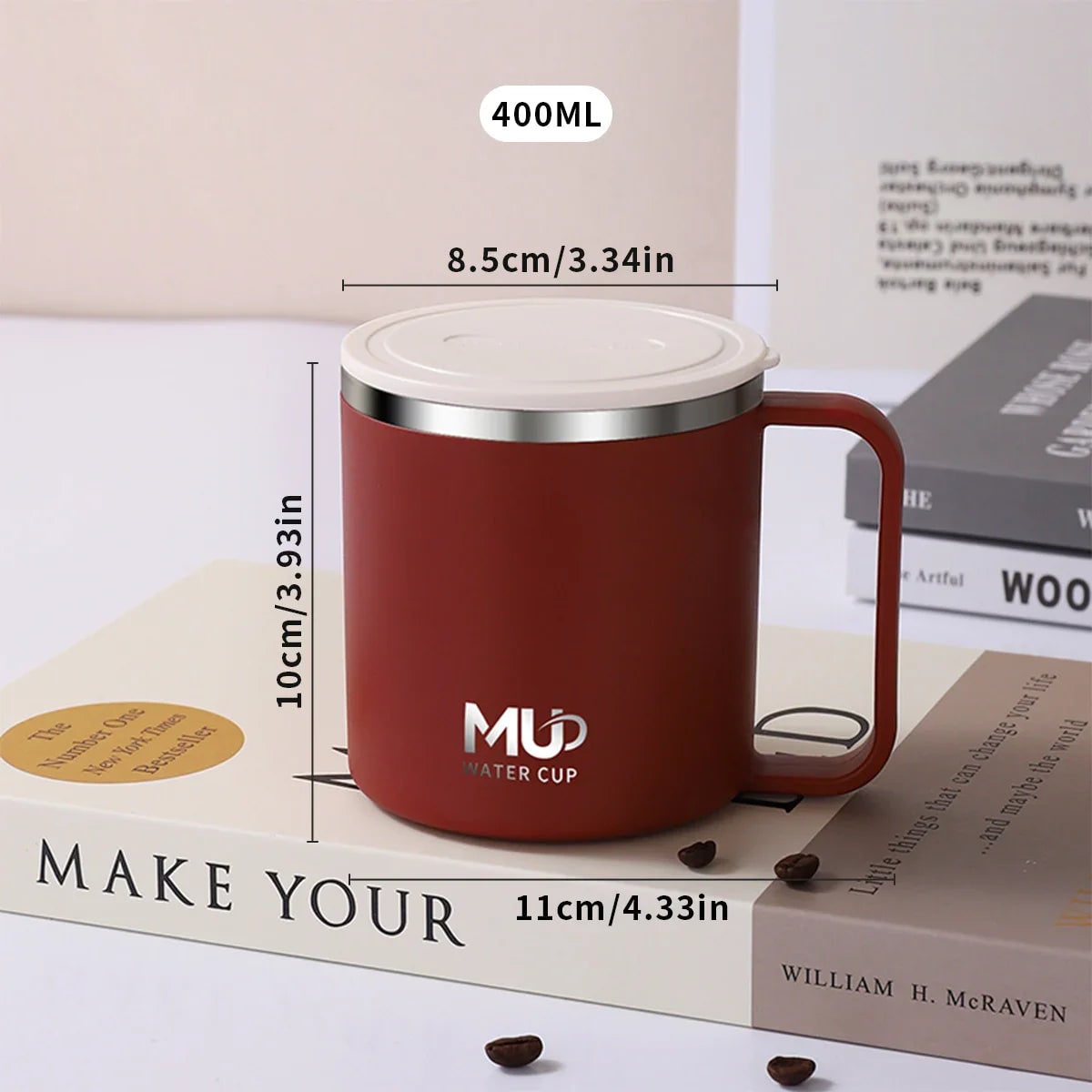 Insulated Stainless Steel Coffee Mug with Lid Handle and Double Walled Design for Travel