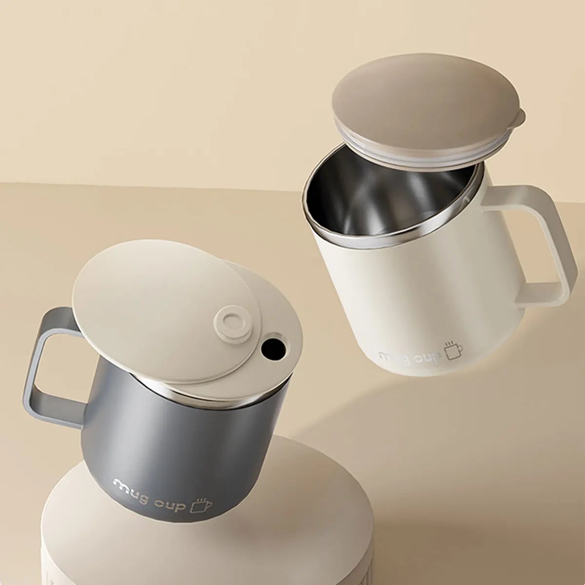 Insulated Stainless Steel Coffee Mug with Lid Handle and Double Walled Design for Travel