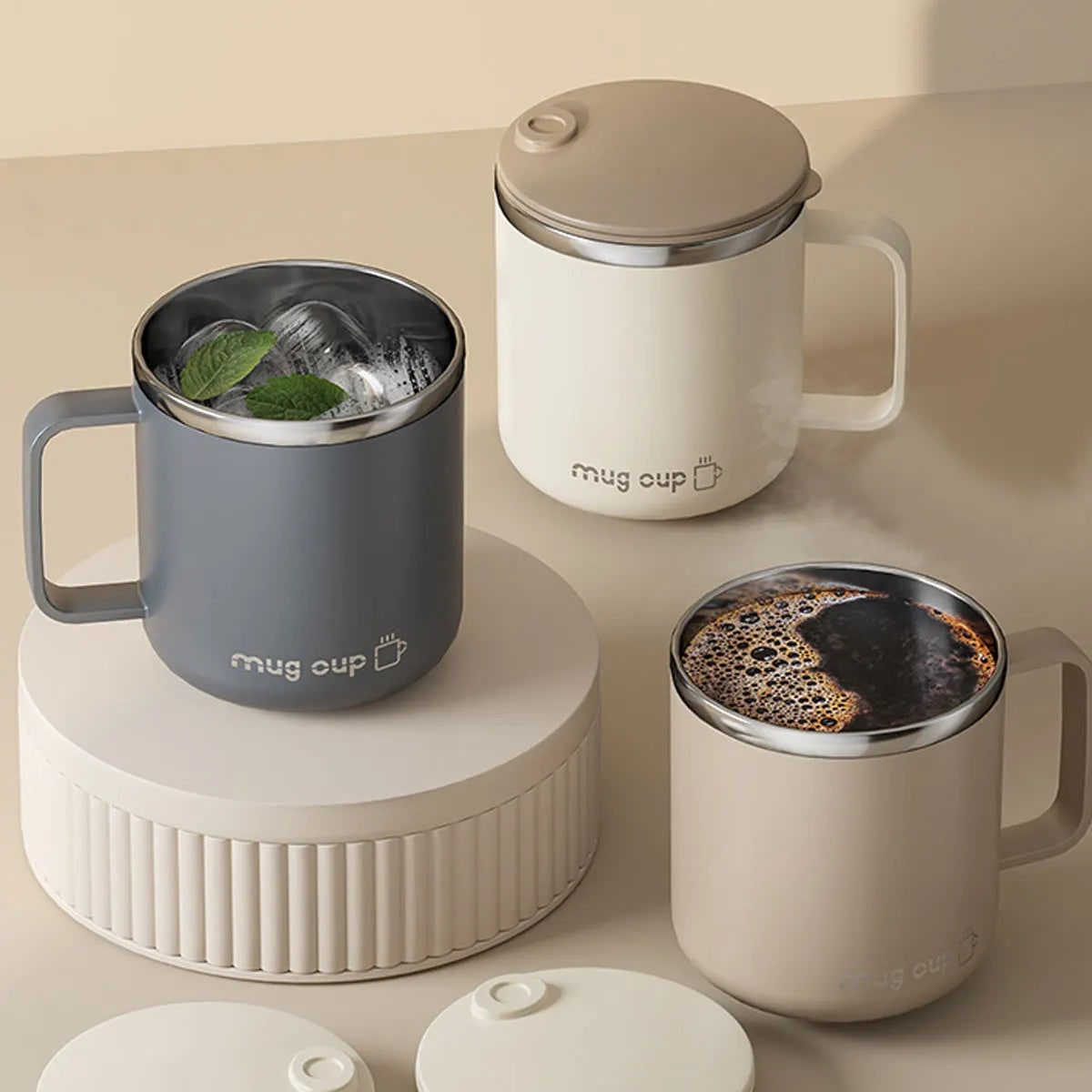 Insulated Stainless Steel Coffee Mug with Lid Handle and Double Walled Design for Travel