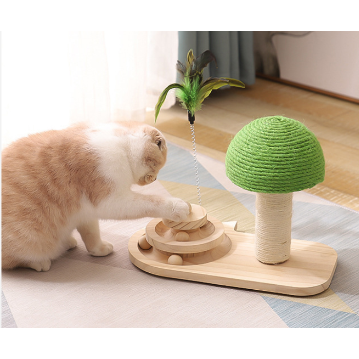 Interactive Cat Toys and Play with Ball Track Feather Wand and Wooden Scratching Post
