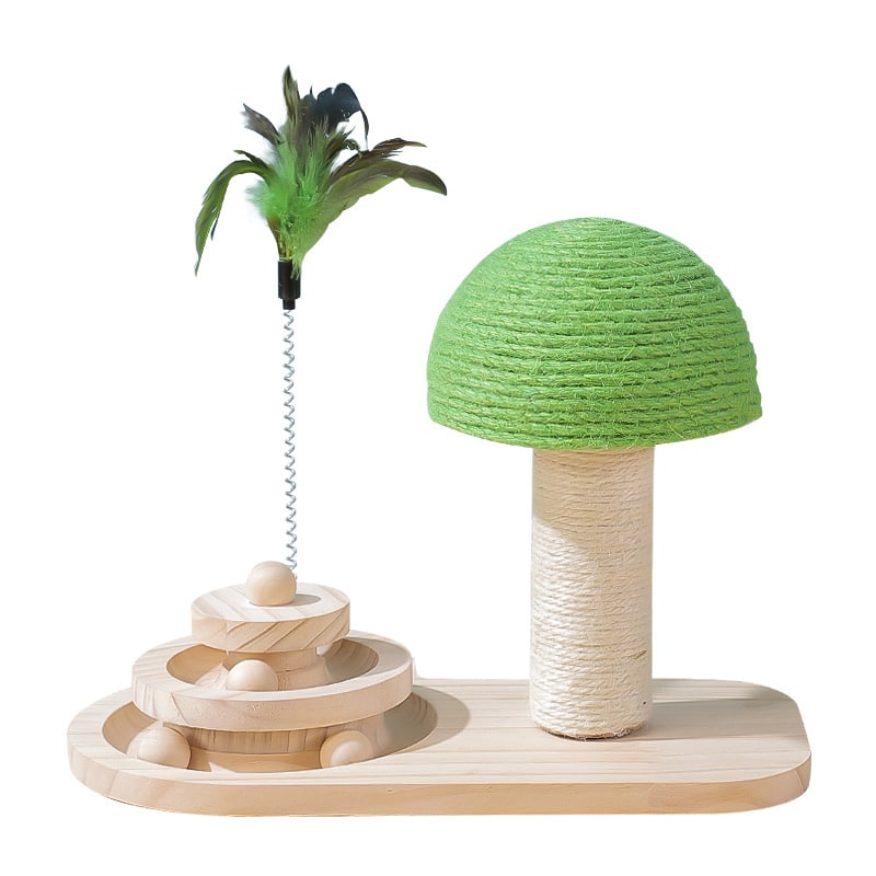 Interactive Cat Toys and Play with Ball Track Feather Wand and Wooden Scratching Post