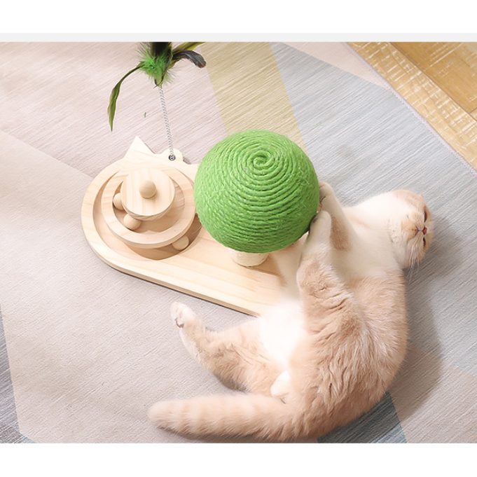 Interactive Cat Toys and Play with Ball Track Feather Wand and Wooden Scratching Post
