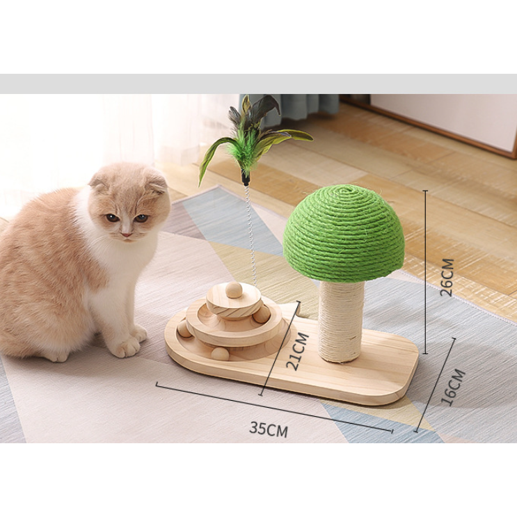 Interactive Cat Toys and Play with Ball Track Feather Wand and Wooden Scratching Post