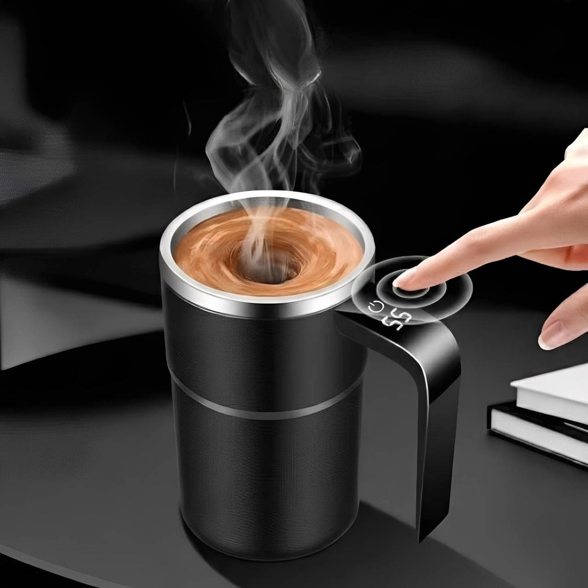 Keep Hot Coffee Self Stirring Travel Mug with Magnetic Mixer and Temperature Display Rechargeable