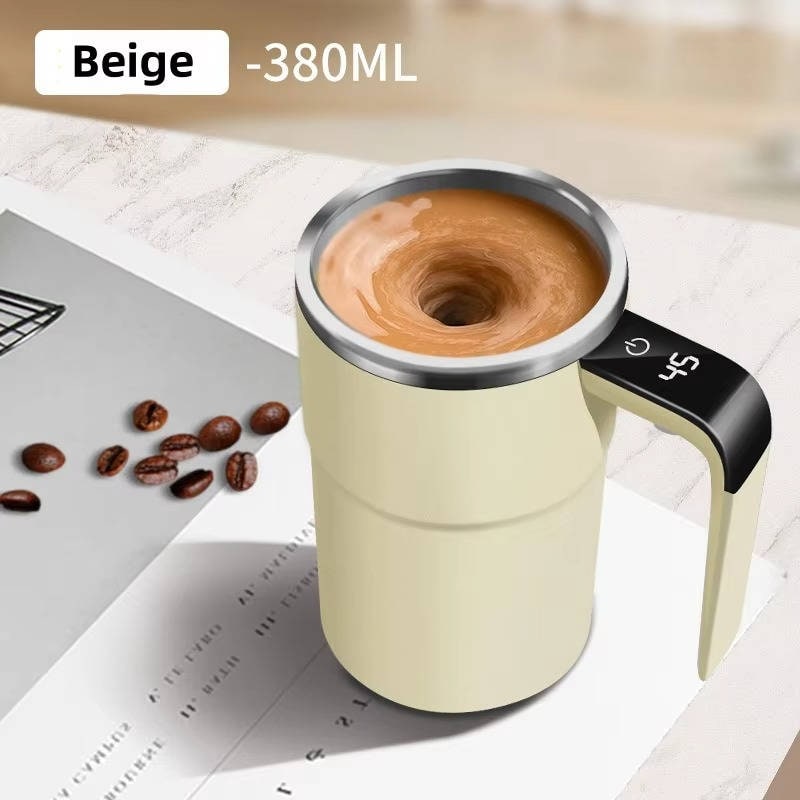 Keep Hot Coffee Self Stirring Travel Mug with Magnetic Mixer and Temperature Display Rechargeable