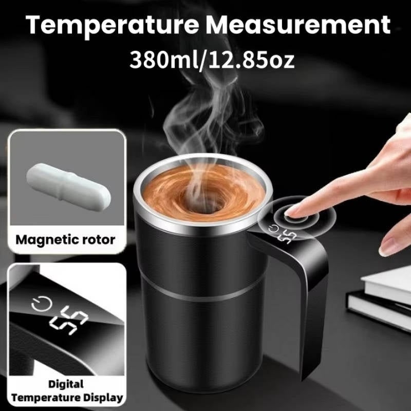 Keep Hot Coffee Self Stirring Travel Mug with Magnetic Mixer and Temperature Display Rechargeable