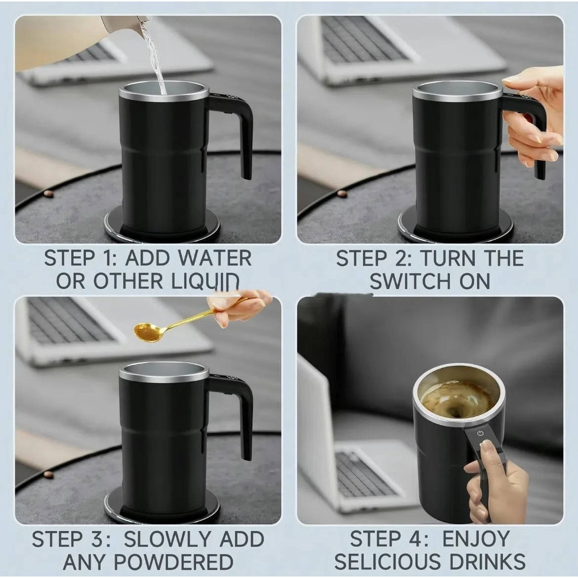 Keep Hot Coffee Self Stirring Travel Mug with Magnetic Mixer and Temperature Display Rechargeable