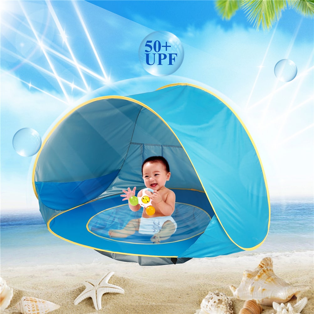 Kids' Beach Tent with Pop Up Sun Shade for Waterproof Dome Shelter with Built-In Pool