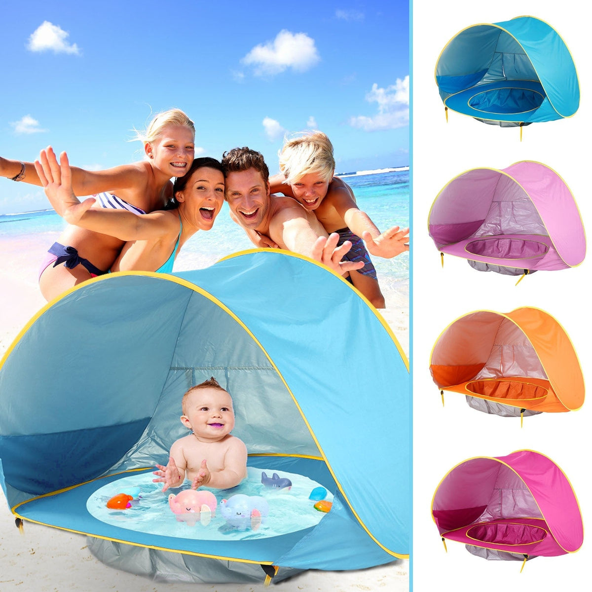 Kids' Beach Tent with Pop Up Sun Shade for Waterproof Dome Shelter with Built-In Pool