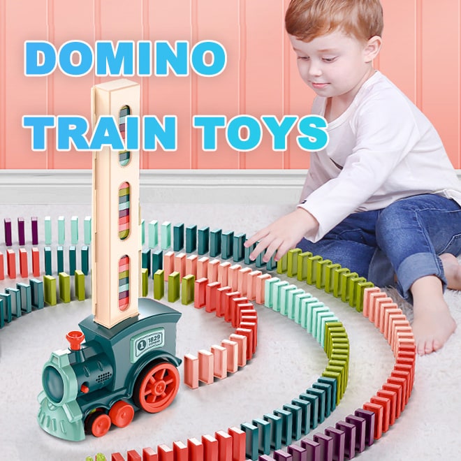 Kids' Domino Train Toy Game with Automatic Dispenser Electric Steam Locomotive Mexican Dominoes Set