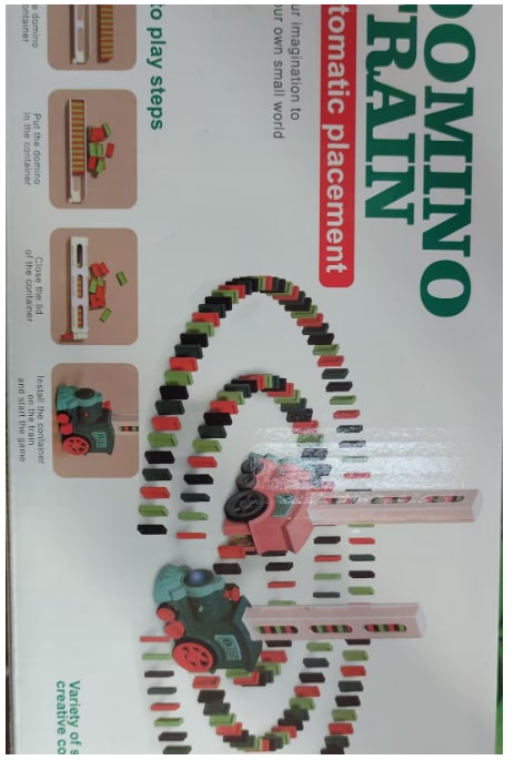 Kids' Domino Train Toy Game with Automatic Dispenser Electric Steam Locomotive Mexican Dominoes Set