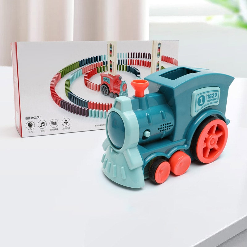Kids' Domino Train Toy Game with Automatic Dispenser Electric Steam Locomotive Mexican Dominoes Set